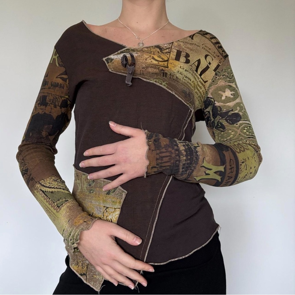 SOLD Multiples Artistic Brown and Green Long Sleeve Top